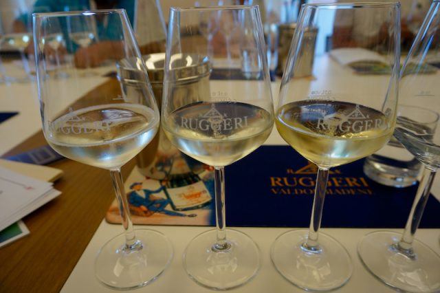 three glasses of prosecco at Ruggeri Wine Tasting