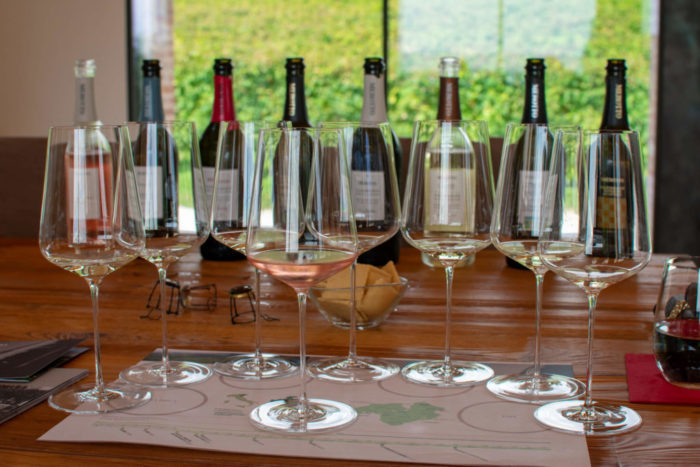 nine glass tasting of prosecco at Merotto