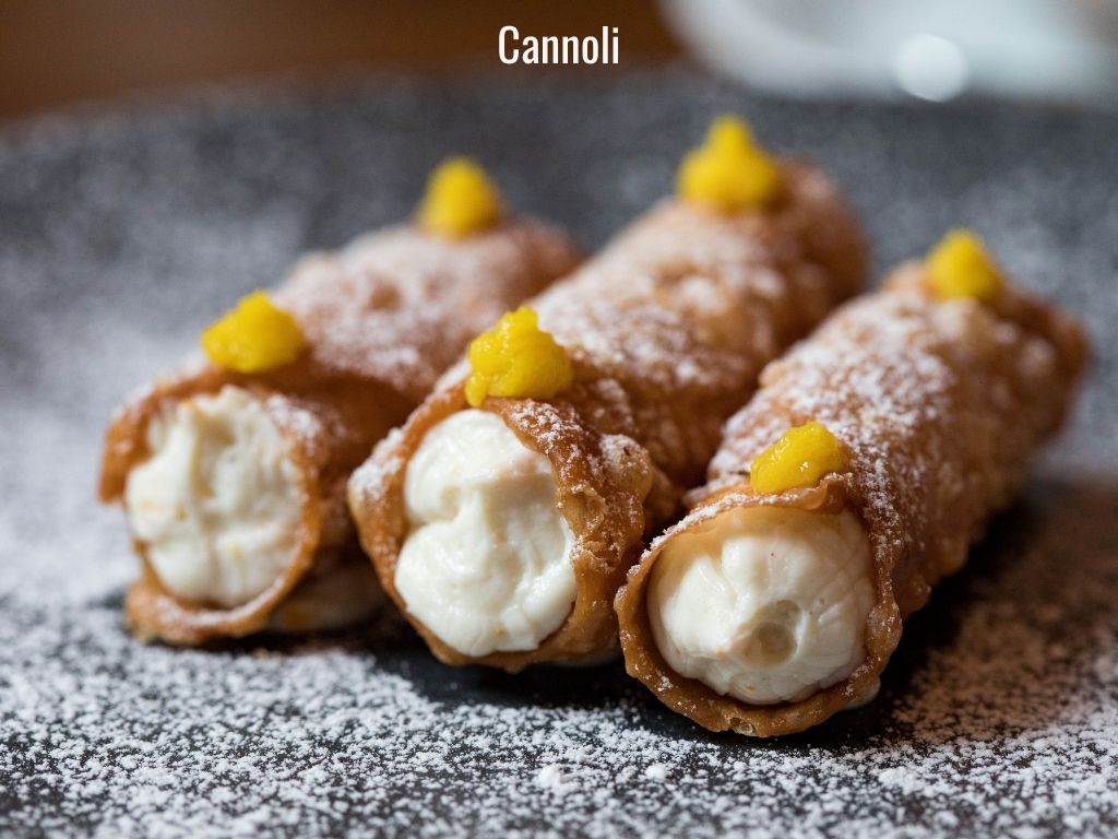three cannoli pastries with cream and lemon