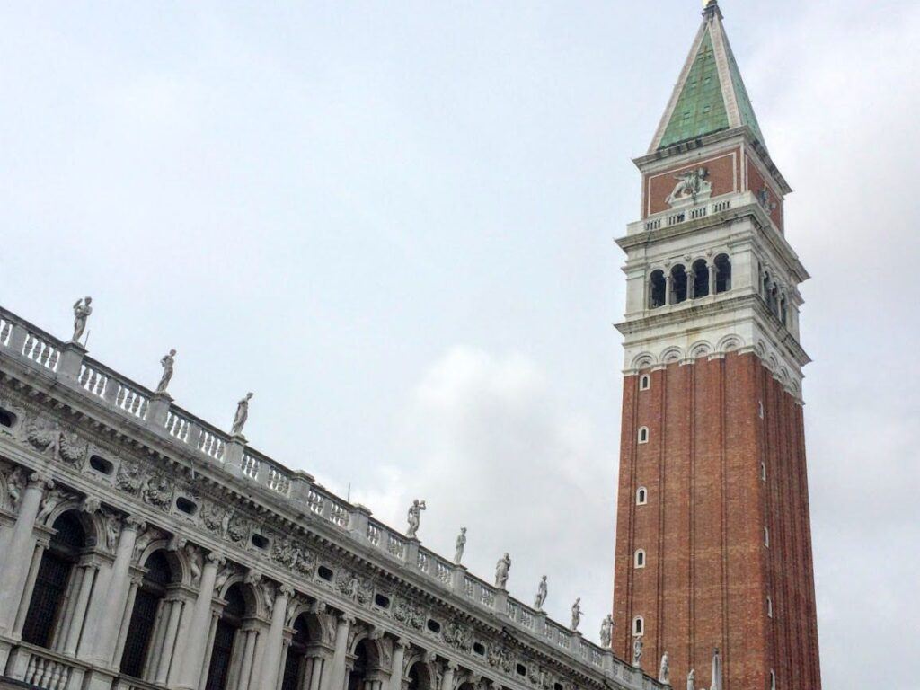 tall tower - St Marks campanile in St Marks Square Venice with green roof